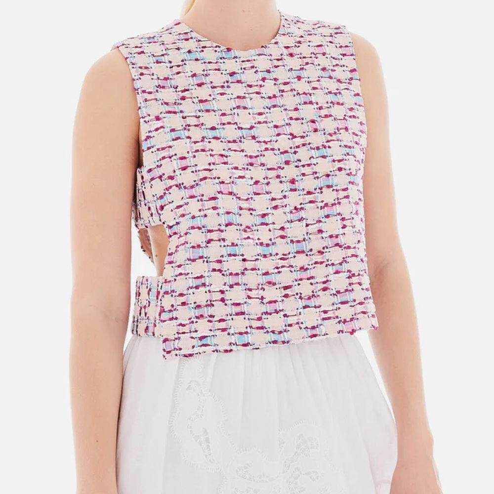 Novis NY The Jackson Womens Wool Red and Blue Plaid Open-Sided Crop Top Sz 10 - Picture 10 of 12